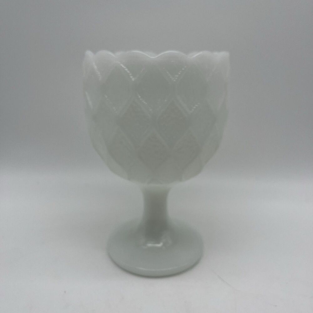 Vintage Anchor Hocking White Milk Glass 'Quilted Diamond' Glass Goblet